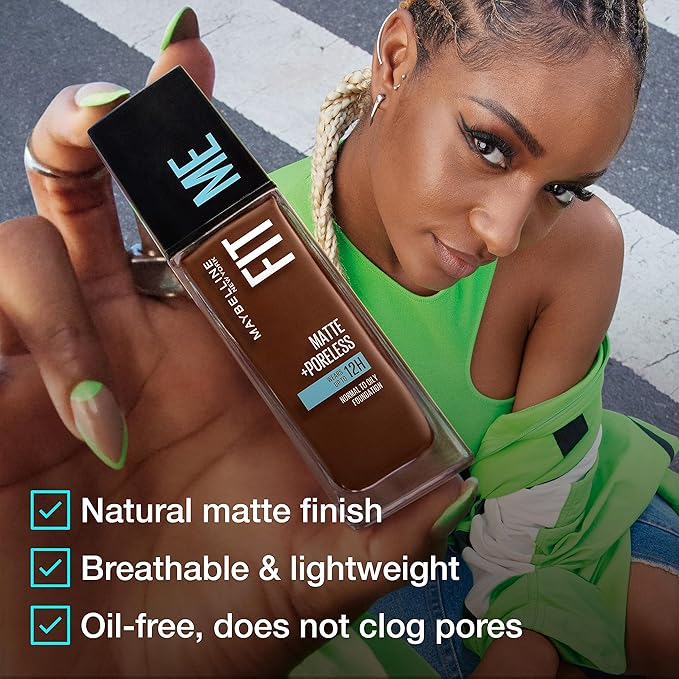 Maybelline Fit Me Matte + Poreless Liquid Oil-Free Foundation Makeup, Java, 1 Count (Packaging May Vary)