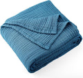 Carriediosa 100% Cotton Muslin Throw Blanket 90" X 90" Queen Size，4-Layers Summer Gauze Throws for Bed Couch，Soft Lightweight Breathable Linen Blankets Bedspread for Adults All Season，Dusty Blue