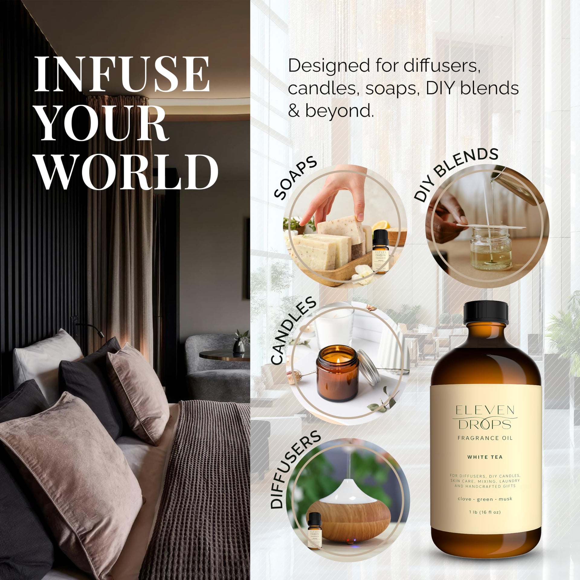 White Tea Essential Fragrance Oil for Diffusers and Home Decor