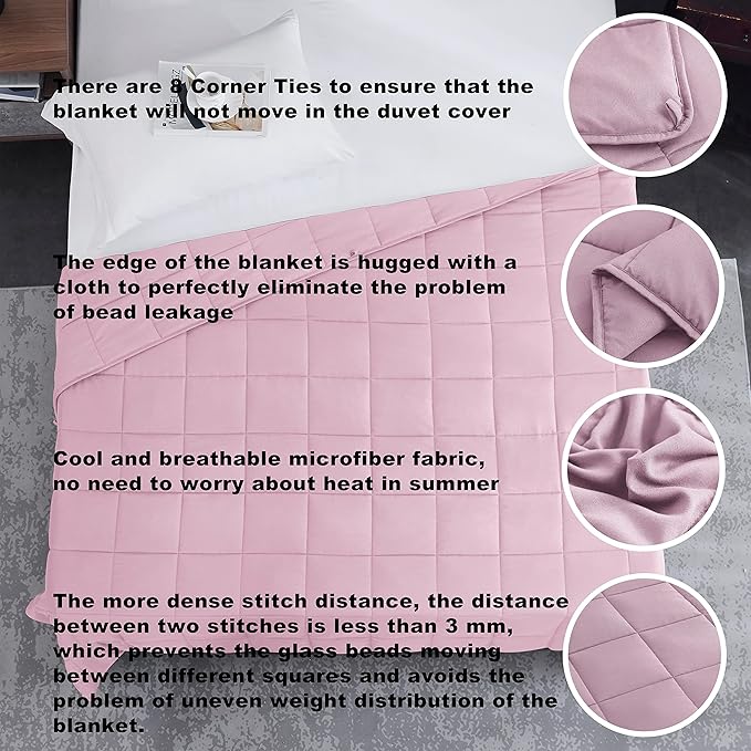 L'AGRATY Weighted Blanket - 60"x80" 20lbs Cooling Breathable Heavy Blanket Microfiber Material with Glass Beads Big Blanket for Adult All-season Summer Fall Winter Soft Thick Comfort Blanket