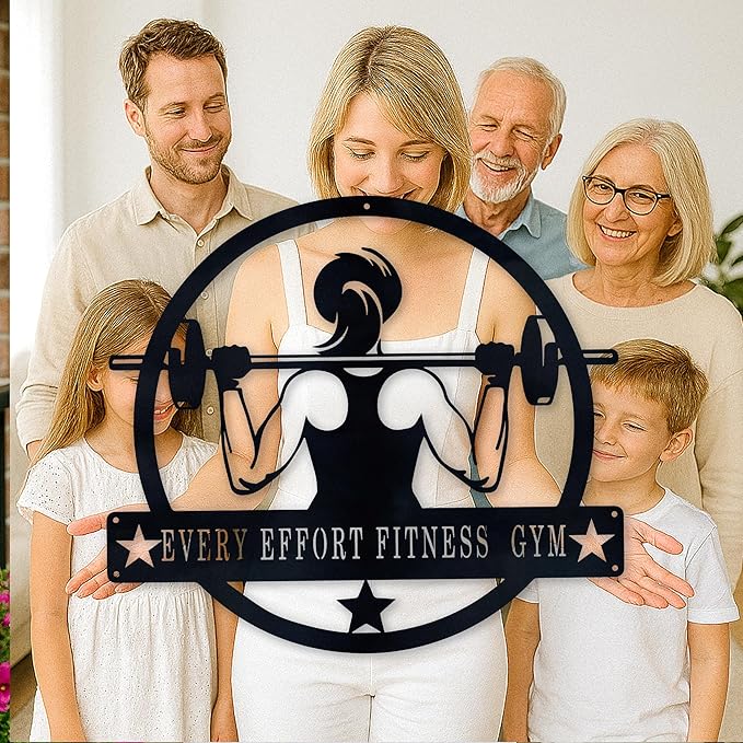 Custom Metal Gym Sign for Home Workout Room, Motivational Fitness Decor, Personalized Powerlifting Garage Wall Art, Gift for Women, Men, Dad, Papa, Grandpa, Mother, Sister, Girls, Modern Design