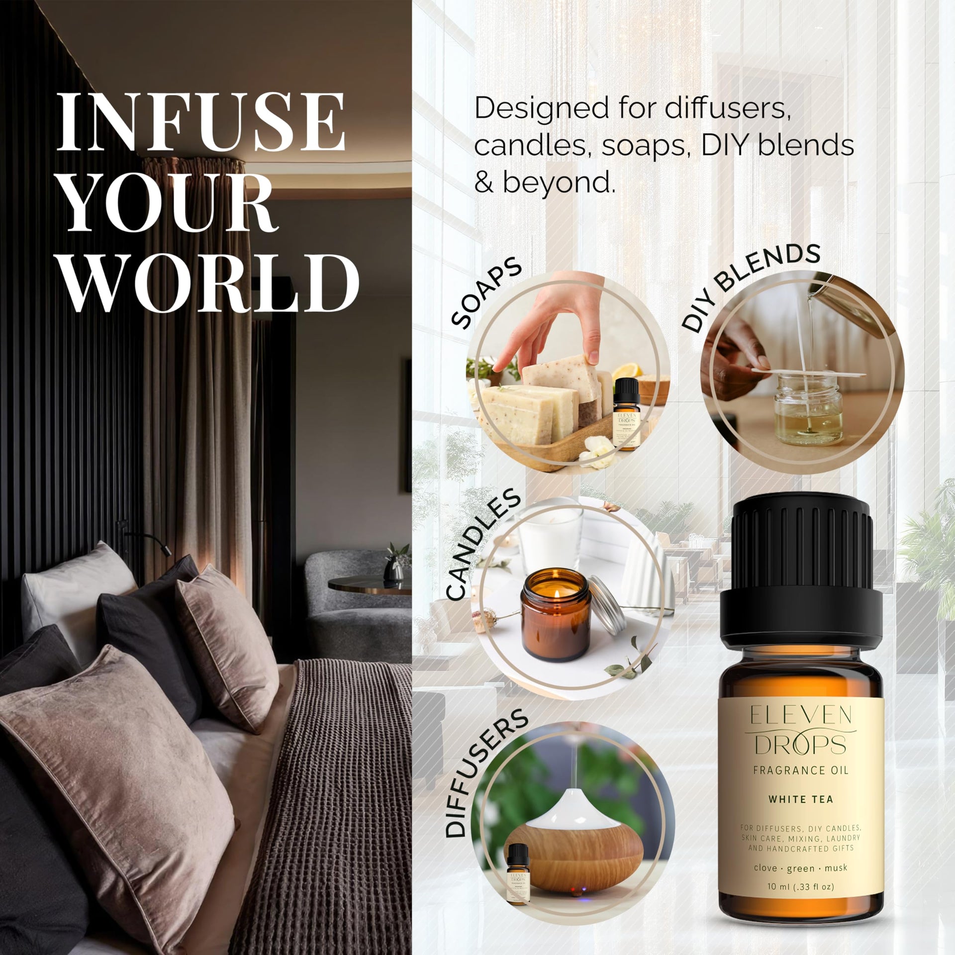 White Tea Essential Fragrance Oil for Diffusers and Home Decor