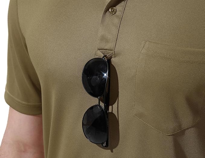 Men's Short Sleeve Quick Dry Polo Shirt with Chest Pocket for Golf