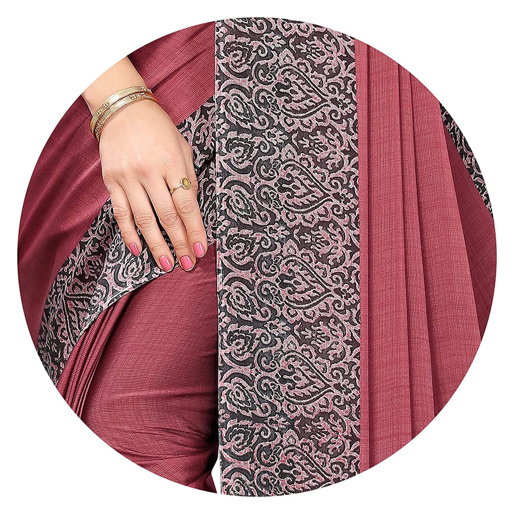 Pink & Black Printed Chiffon Saree with Kalamkari Design