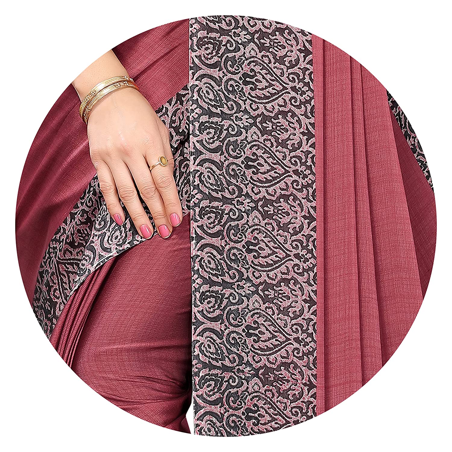 Pink & Black Printed Chiffon Saree with Kalamkari Design