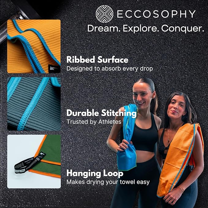 ECCOSOPHY Microfiber Beach Towel – Quick Dry Gym Towel, Highly Absorbent with Ribbed Texture, Lightweight – Ideal for Travel, Pool, Yoga, Fitness & Outdoor Adventures – 40x20 Cherry