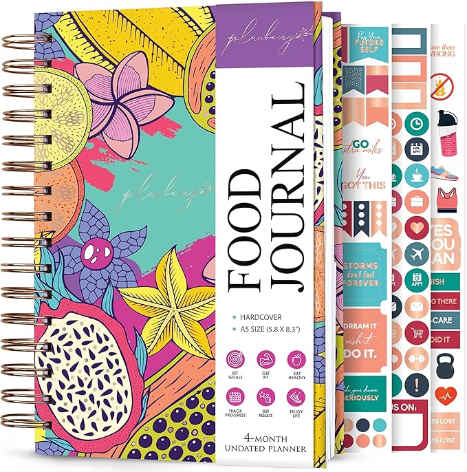 PLANBERRY Food Journal Premium – Nutrition Planner – Diet & Calorie Tracker – Meal & Exercise Diary – Weight Loss Journal (Exotic Cocktail)