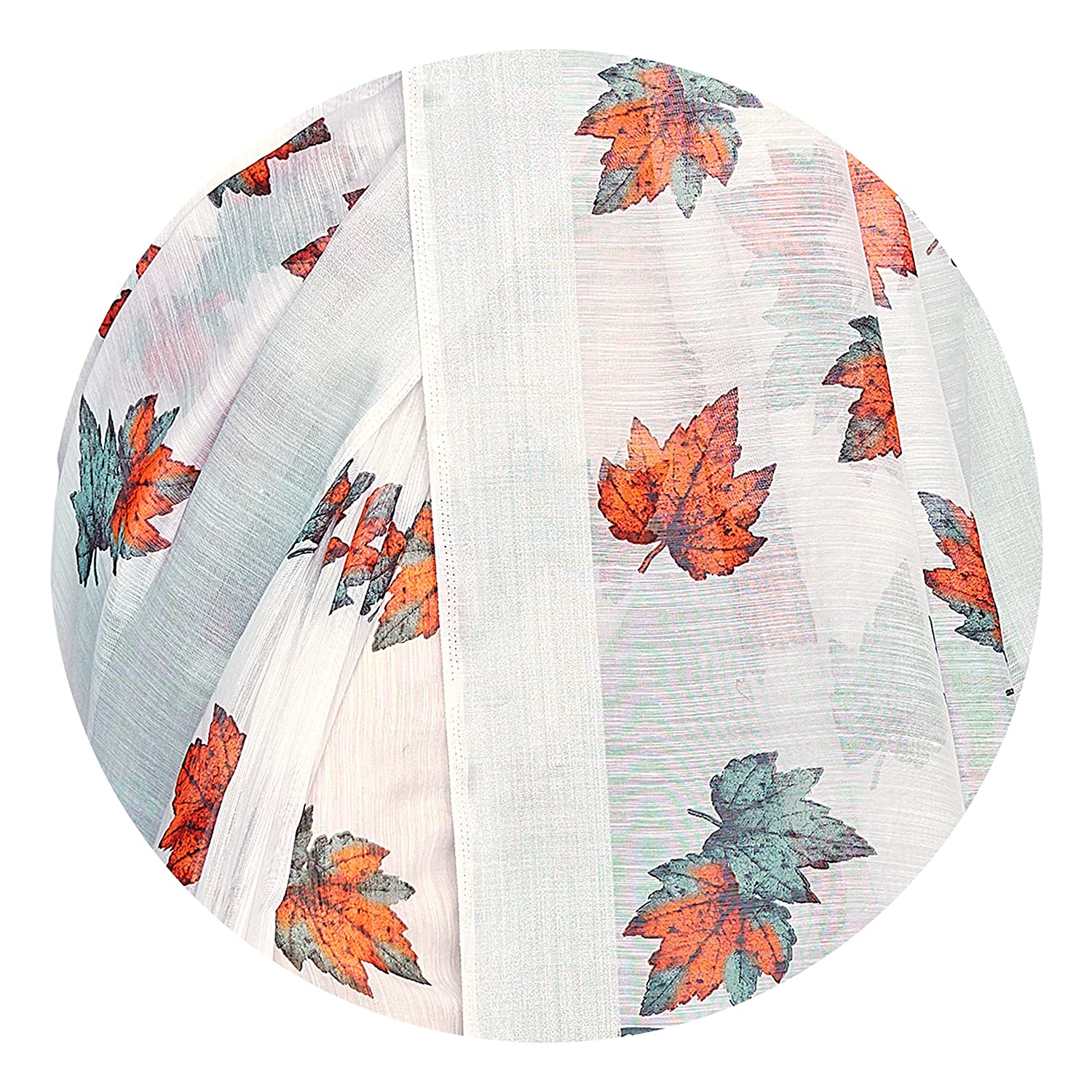 Women's White Cotton Blend Saree with Blossom Leaf Print