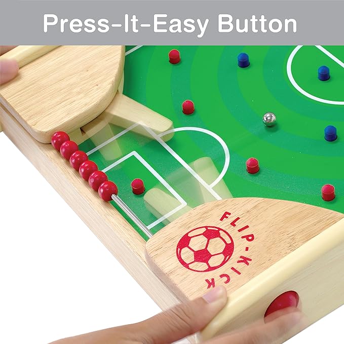 Flipkick: Wooden Tabletop Football/Soccer Pinball Games, Indoor Portable Sport Table Board for Kids and Family
