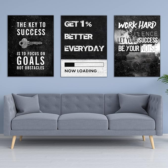 Yetaryy Motivational Poster Inspirational Wall Art 3 Pieces Canvas Painting Lion Artwork for Living Room Office Modern Home Decor Prints Pictures Wall Decor Framed Ready to Hang [60''Wx 28''H]