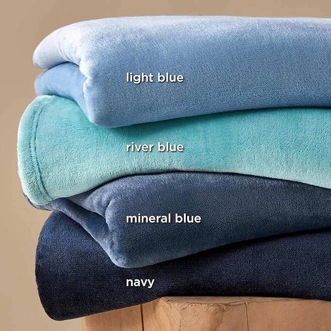Bedsure Fleece Bed Blankets Queen Size Light Blue - Soft Lightweight Plush Fuzzy Cozy Luxury Blanket Microfiber, 90x90 inches