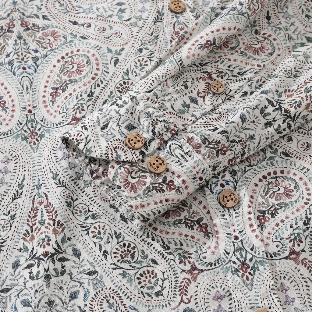 Men's Paisley Print Long Sleeve Cotton Aloha Button-Down Shirt