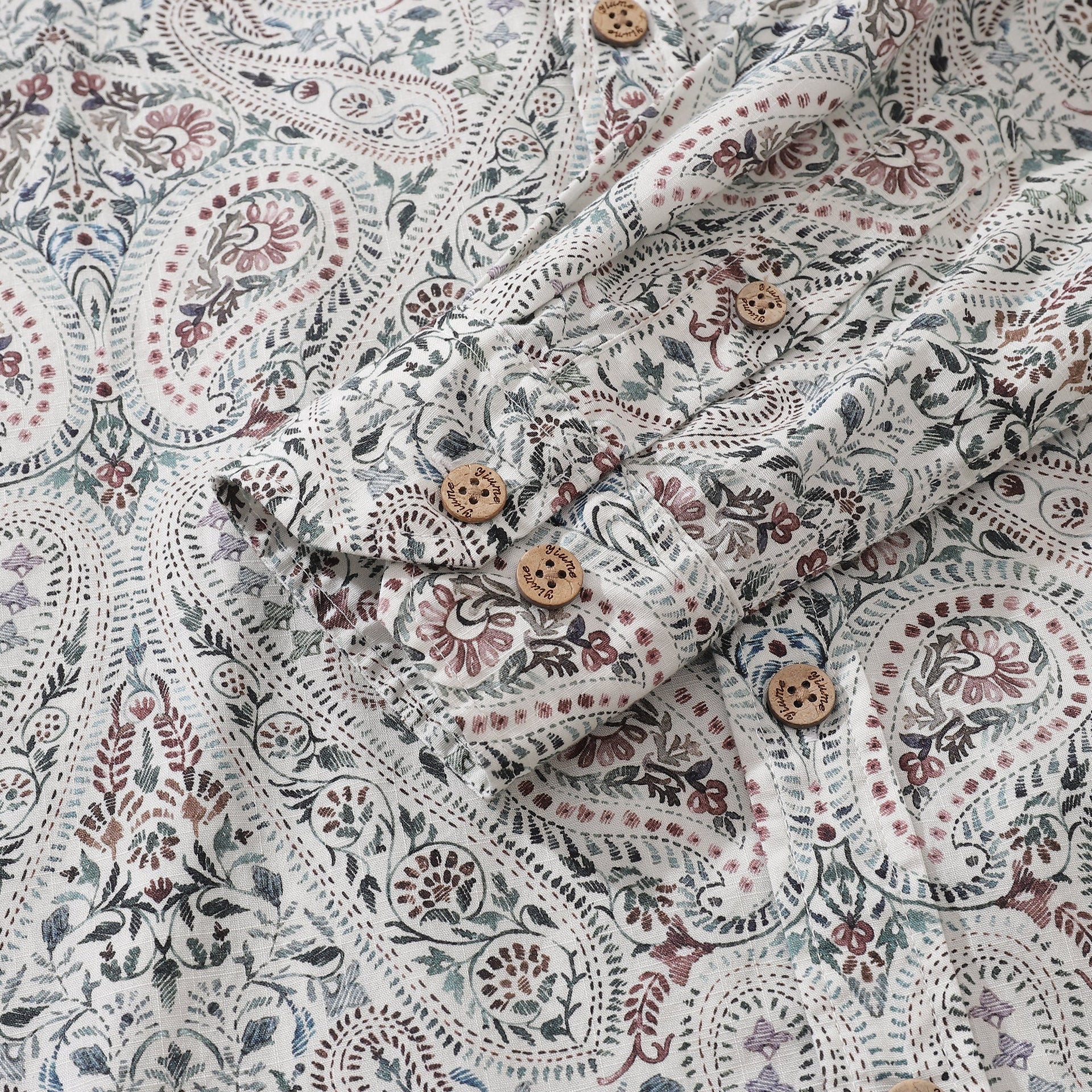 Men's Paisley Print Long Sleeve Cotton Aloha Button-Down Shirt