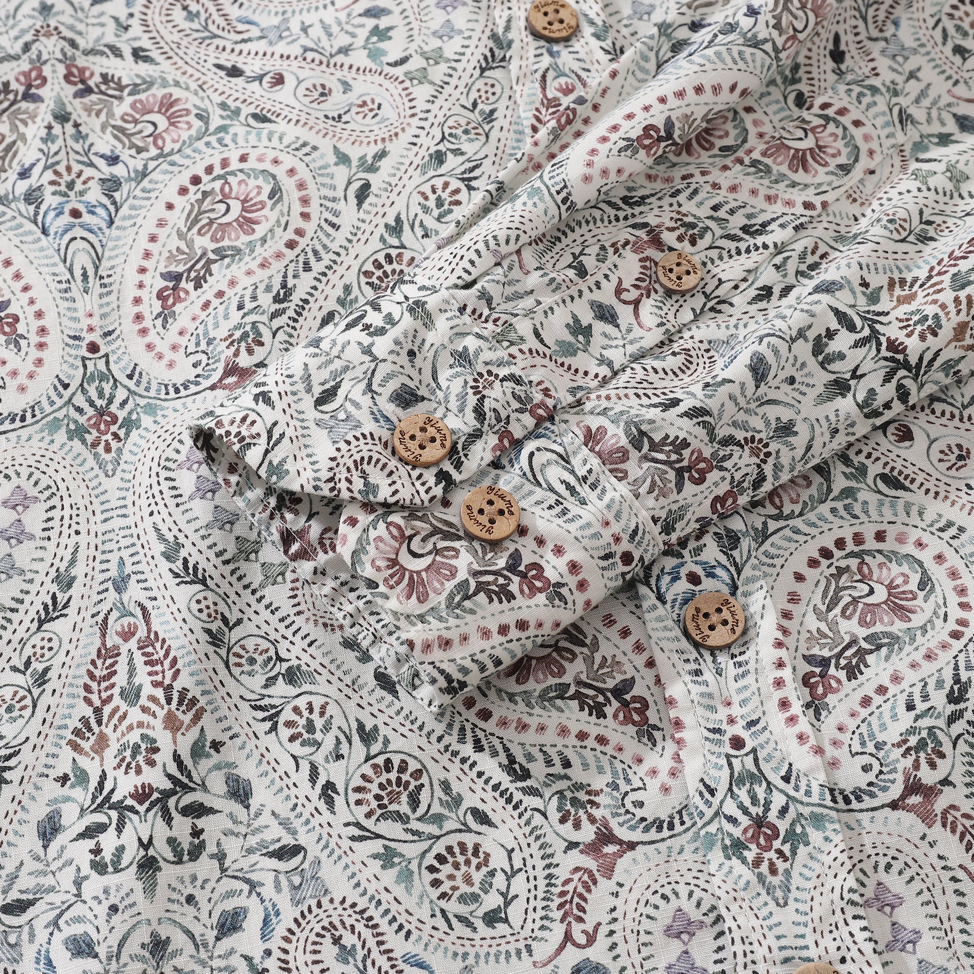 Men's Paisley Print Long Sleeve Cotton Aloha Button-Down Shirt