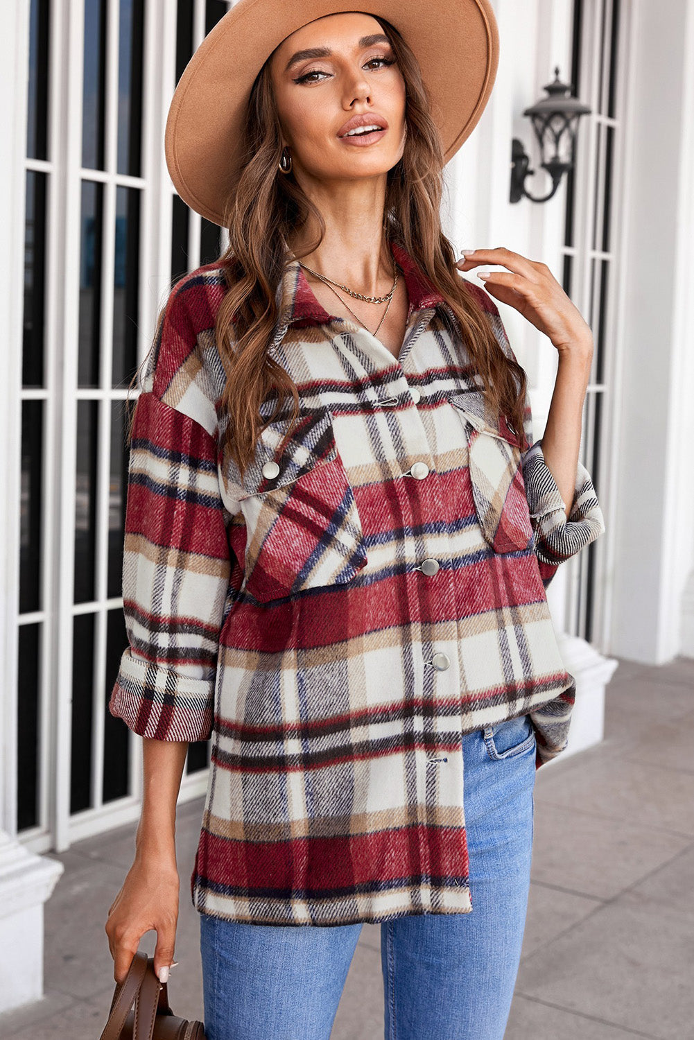Brown Plaid Flannel Shacket | Button-Up Long Sleeve