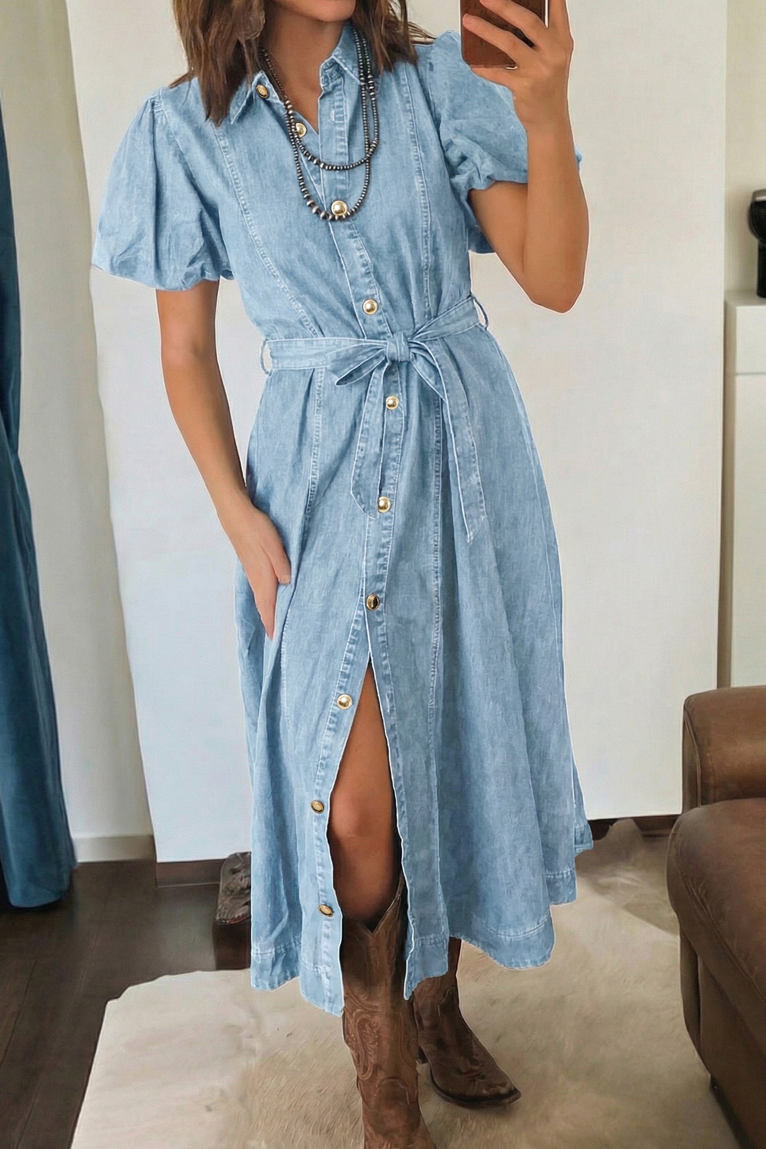 Shiloh Bubble Sleeve Long Dress