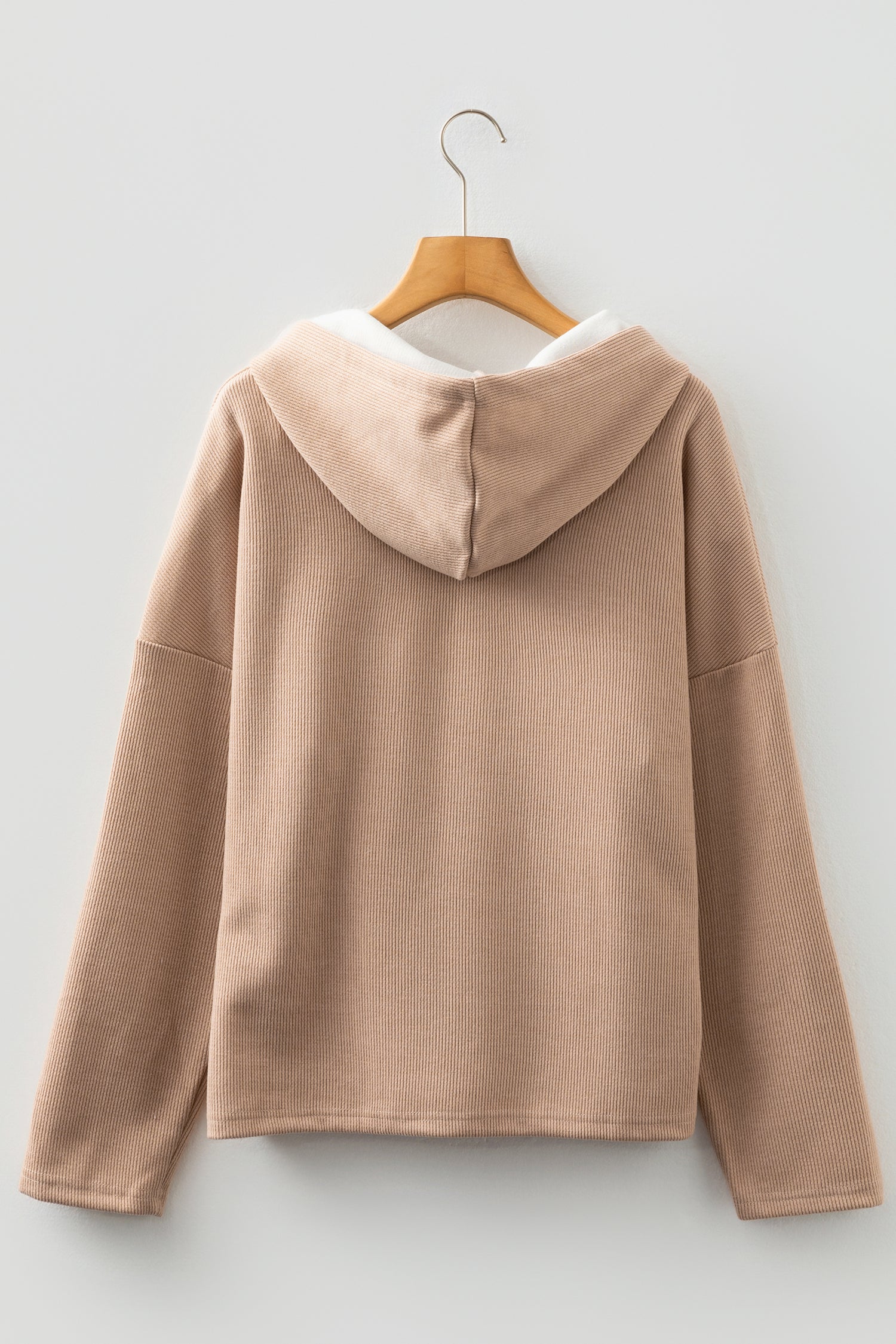 Dark Khaki Thermal Textured Leopard Drawstring Baggy Hoodie