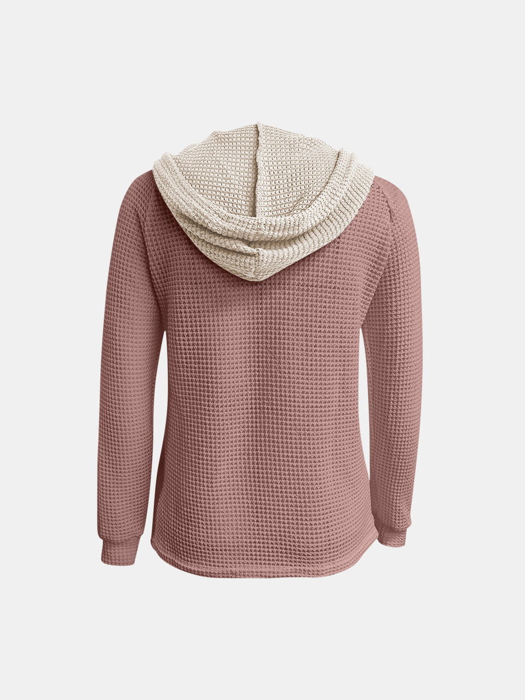 Women's Waffle-Knit Contrast Long Sleeve Hoodie with Buttons - Image 9