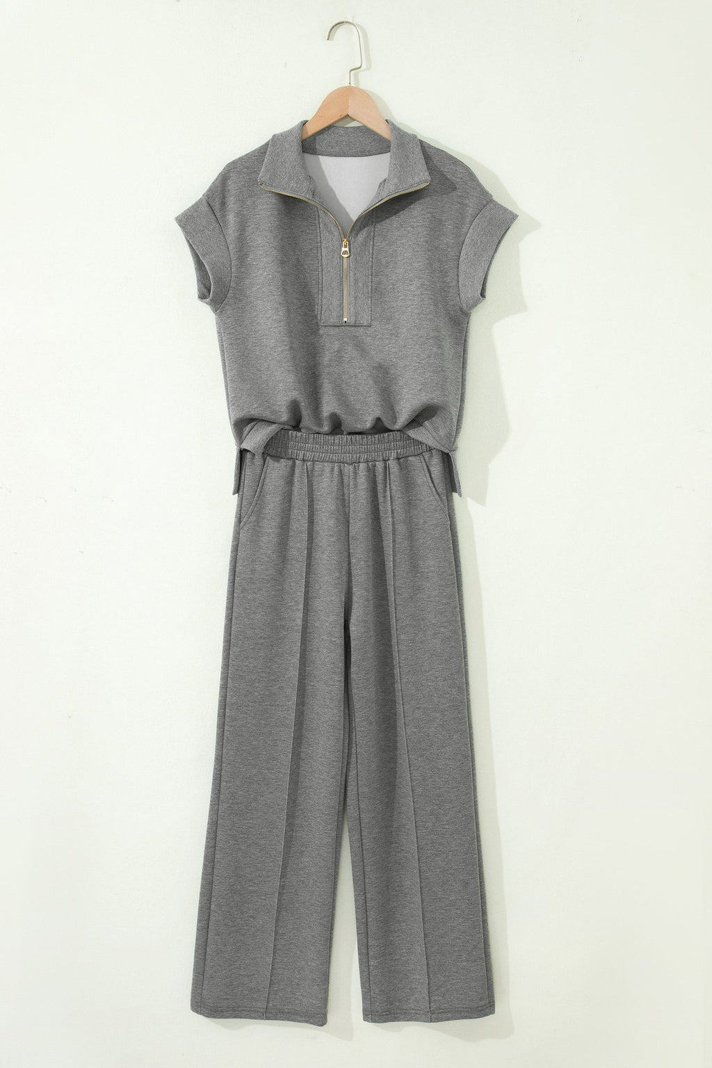 Half Zip Polo Tee and High Waist Pant Knit Loungewear Set