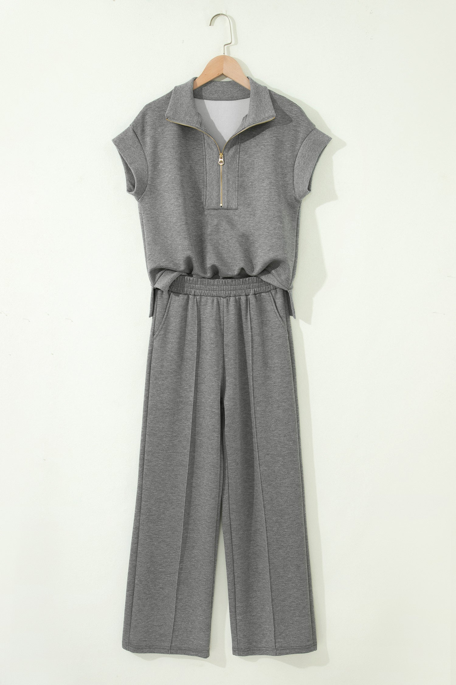 Half Zip Polo Tee and High Waist Pant Knit Loungewear Set