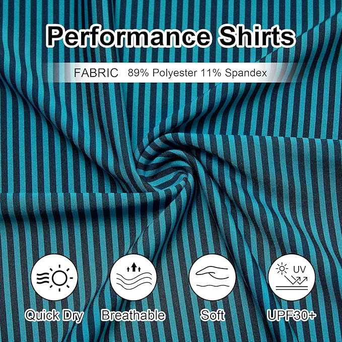 Men's Striped Golf Polo Shirt - Moisture Wicking Performance Sport