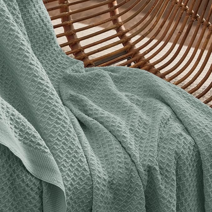 Bedsure 100% Cotton Blanket Twin XL Size for College Dorm - Breathable and Soft, Waffle Weave Twin Blanket for Summer, Dorm Room Essentials, Sage Green, 66x90 inches