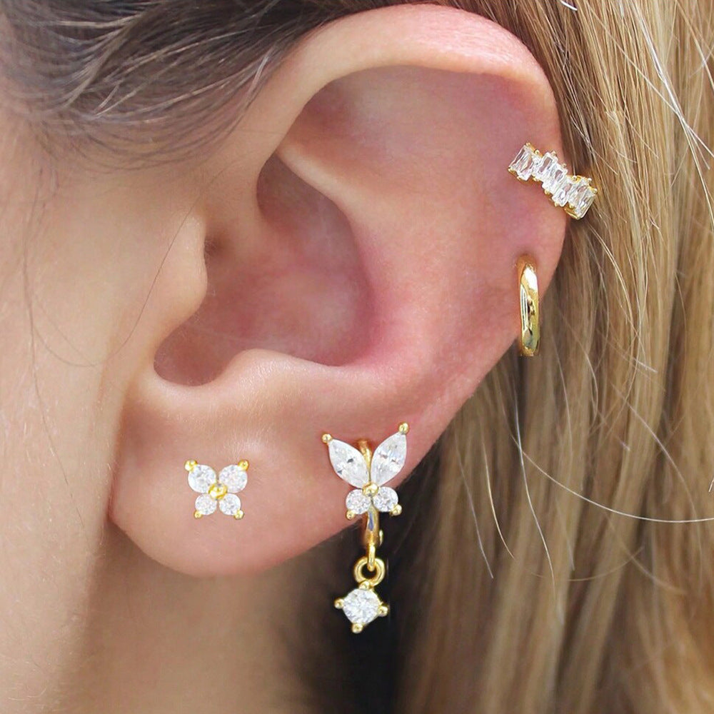 Copper Stud Earrings With Diamond Inlay