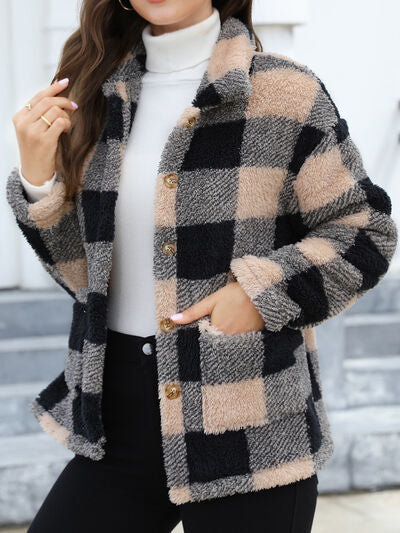 Women's Red Drop Shoulder Fuzzy Button-Up Jacket