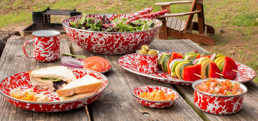 Camouflage Enamelware Mugs Set of 4 Rustic Camp-Core