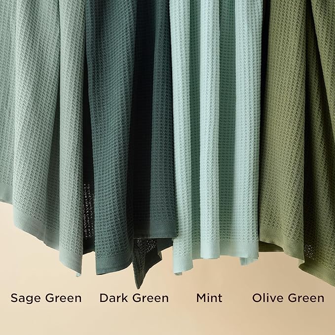 Bedsure 100% Cotton Blanket Queen Size for Bed - Breathable and Soft, Waffle Weave Blanket for Summer, Thick Cozy Fall Blankets for Women Gift, Sage Green, 90x90 Inches