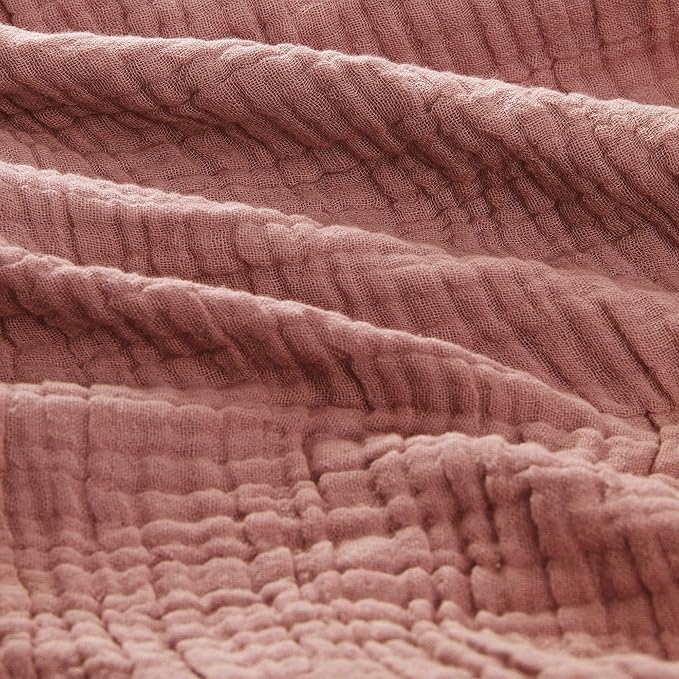 Carriediosa 100% Cotton Muslin Throw Blanket 50" X 70" Throw XL Size，4-Layers Summer Gauze Throws for Bed Couch，Soft Lightweight Breathable Linen Blankets Bedspread for Adults All Season，Mauve