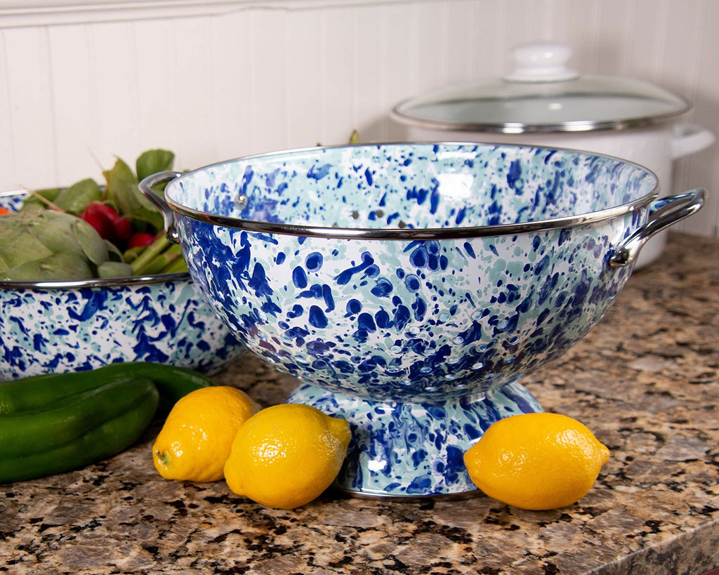 5 Quart Large Enamelware Colander with Stainless Steel Rim