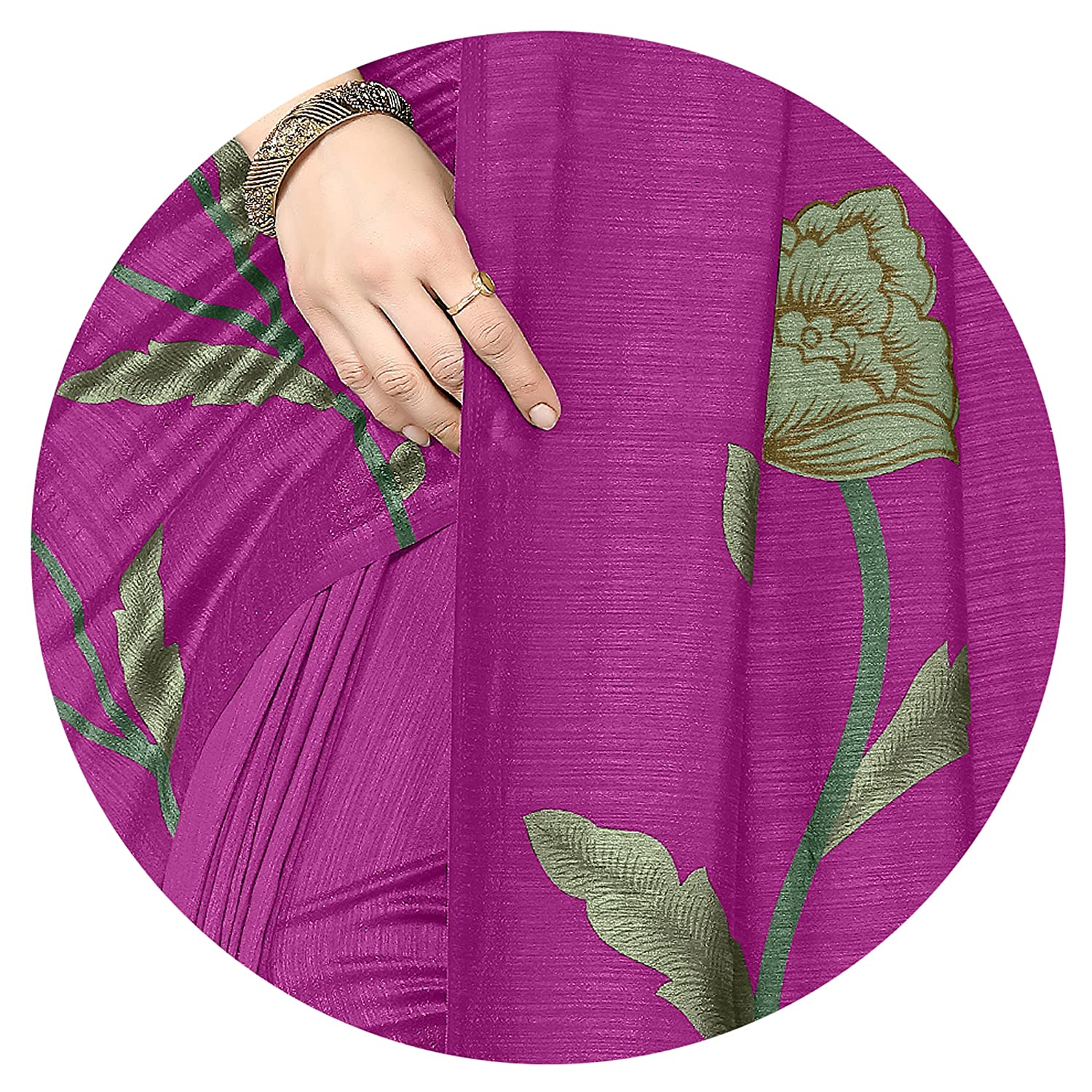 Women's Pink Vichitra Silk Floral Printed Saree with Matching Blouse