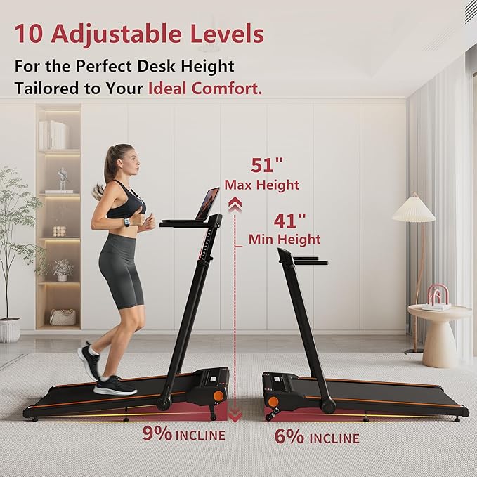 3-in-1 Foldable Treadmill with Desk Workstation and Incline