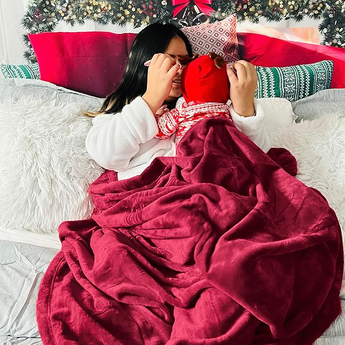 Flannel Fleece Luxury Blanket Red Queen(90"x90") Size Lightweight Cozy Plush Microfiber Solid Blanket by Bedsure