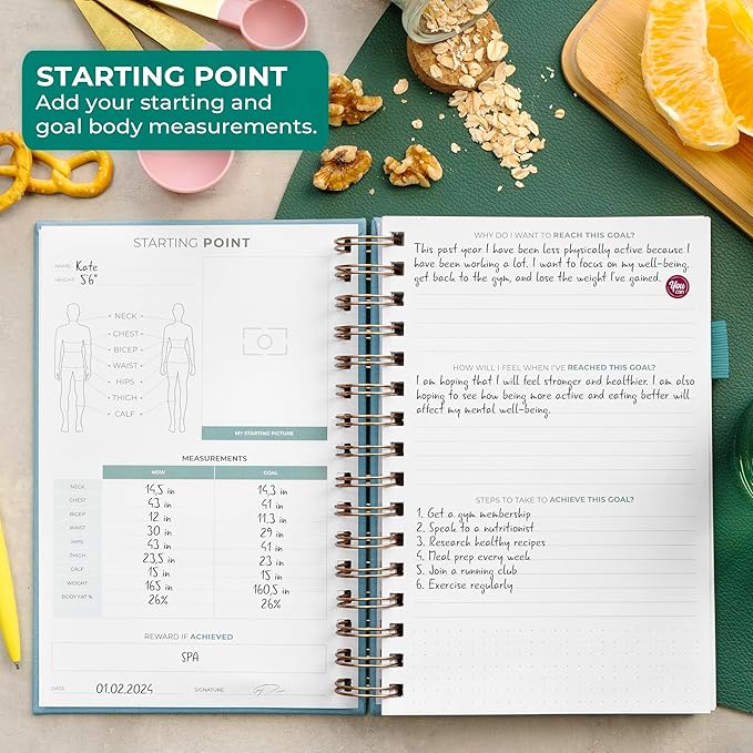 Clever Fox Food Journal Spiral - Daily Food Diary, Meal Prep Planner to Track Calories & Nutrients, Weight Loss Tracker Notebook (Aquamarine)