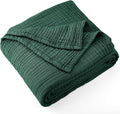 Carriediosa 100% Cotton Muslin Throw Blanket 90" X 90" Queen Size，4-Layers Summer Gauze Throws for Bed Couch，Soft Lightweight Breathable Linen Blankets Bedspread for Adults All Season，Dark Green