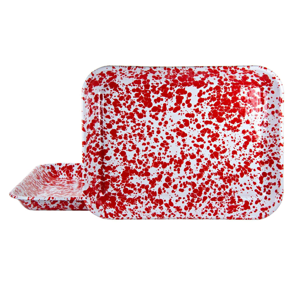 Enamelware Quarter Sheet Trays - Durable Spatterware Set of 2