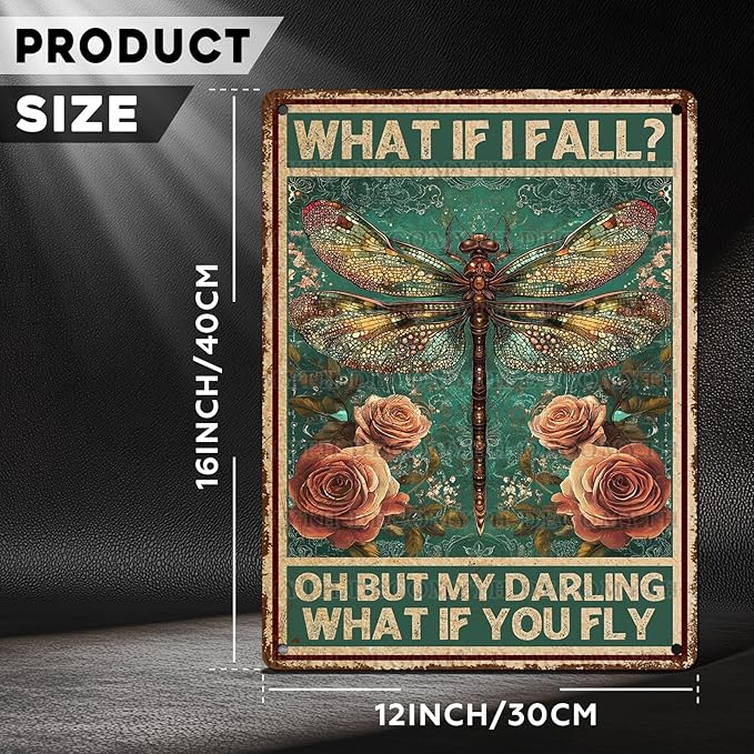 Vintage Tin Sign What If You Fly Tin Sign Metal Wall Decor for Home Office Kitchen Bar Cafe Garden Wall Decor 12 * 16inch