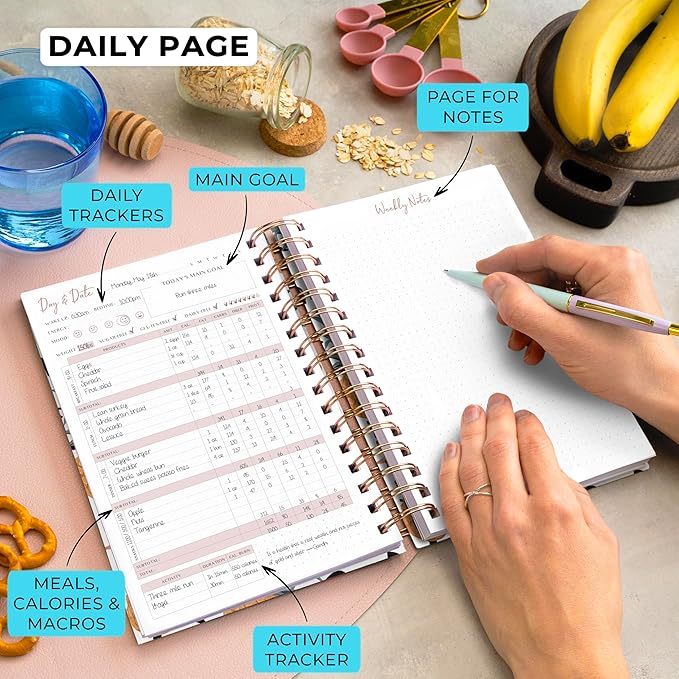 PLANBERRY Food Journal Premium – Nutrition Planner – Diet & Calorie Tracker – Meal & Exercise Diary – Weight Loss Journal (Pineapple)