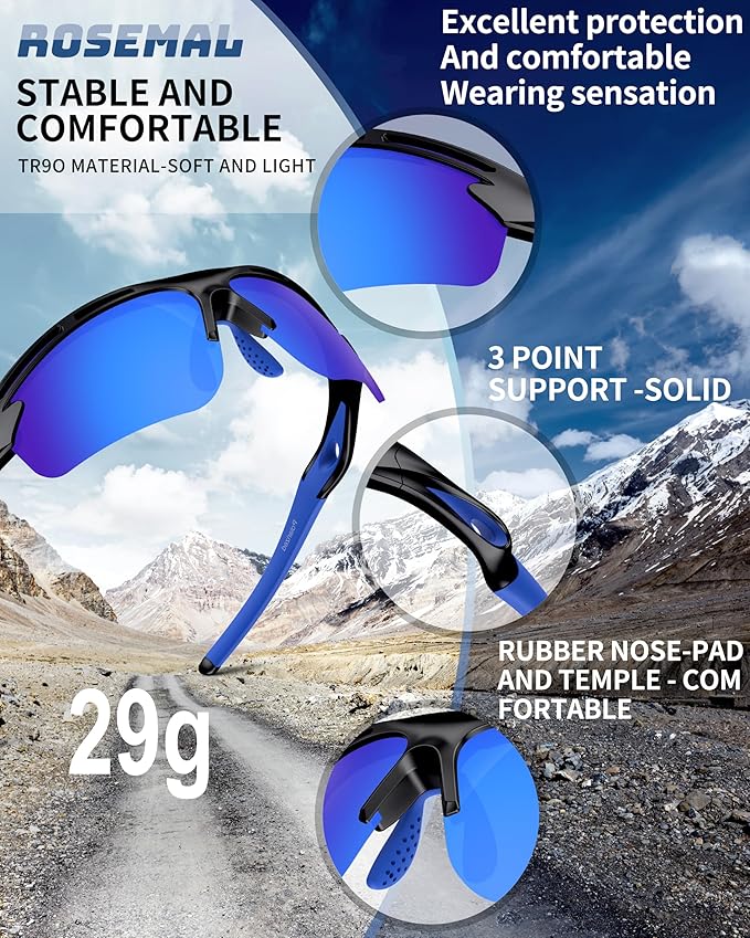 Polarized Sports Sunglasses for Men Women,UV400 Protection Sunglass for Running Cycling Fishing Hiking TR90