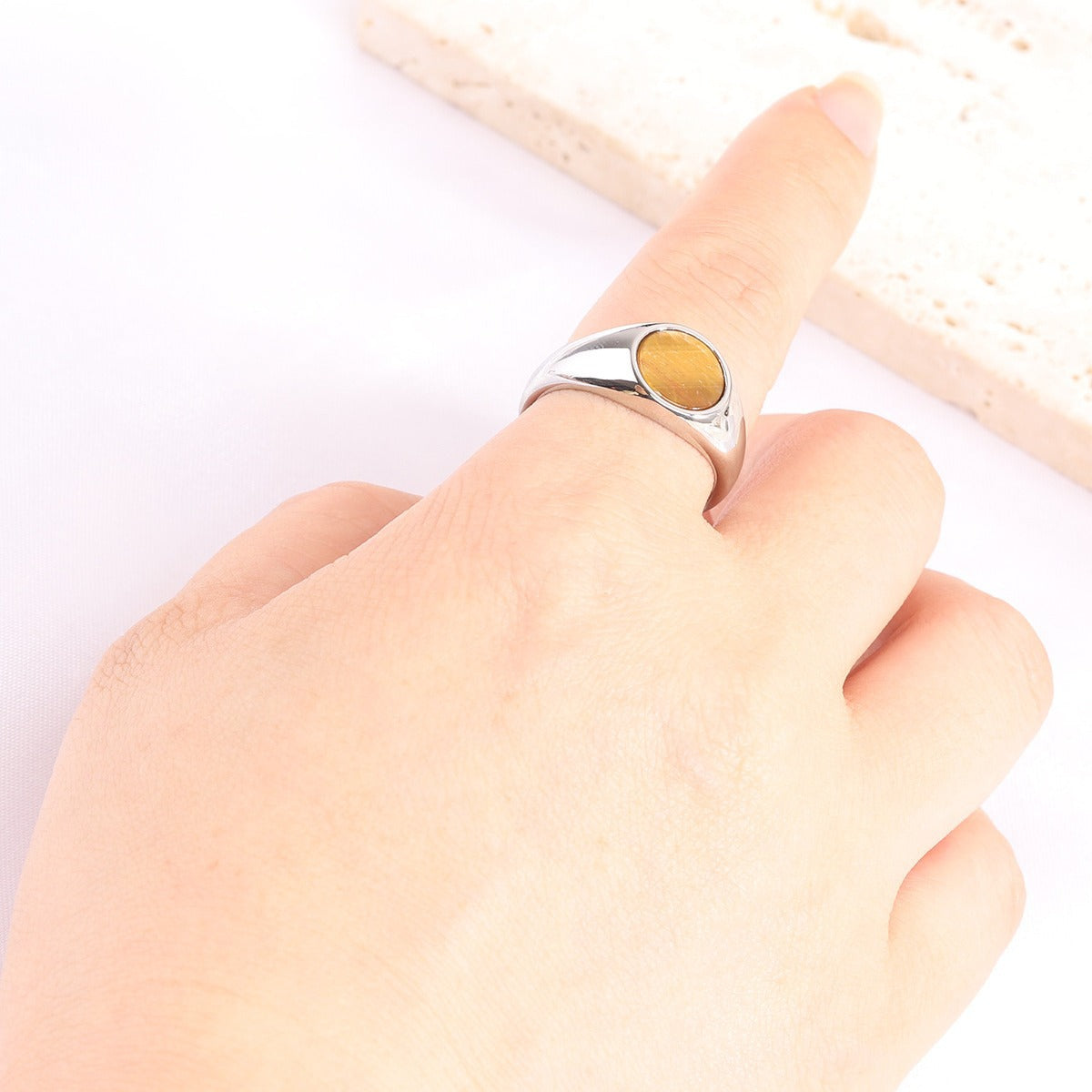 Stainless Steel Ring With Cats-eye Gemstone