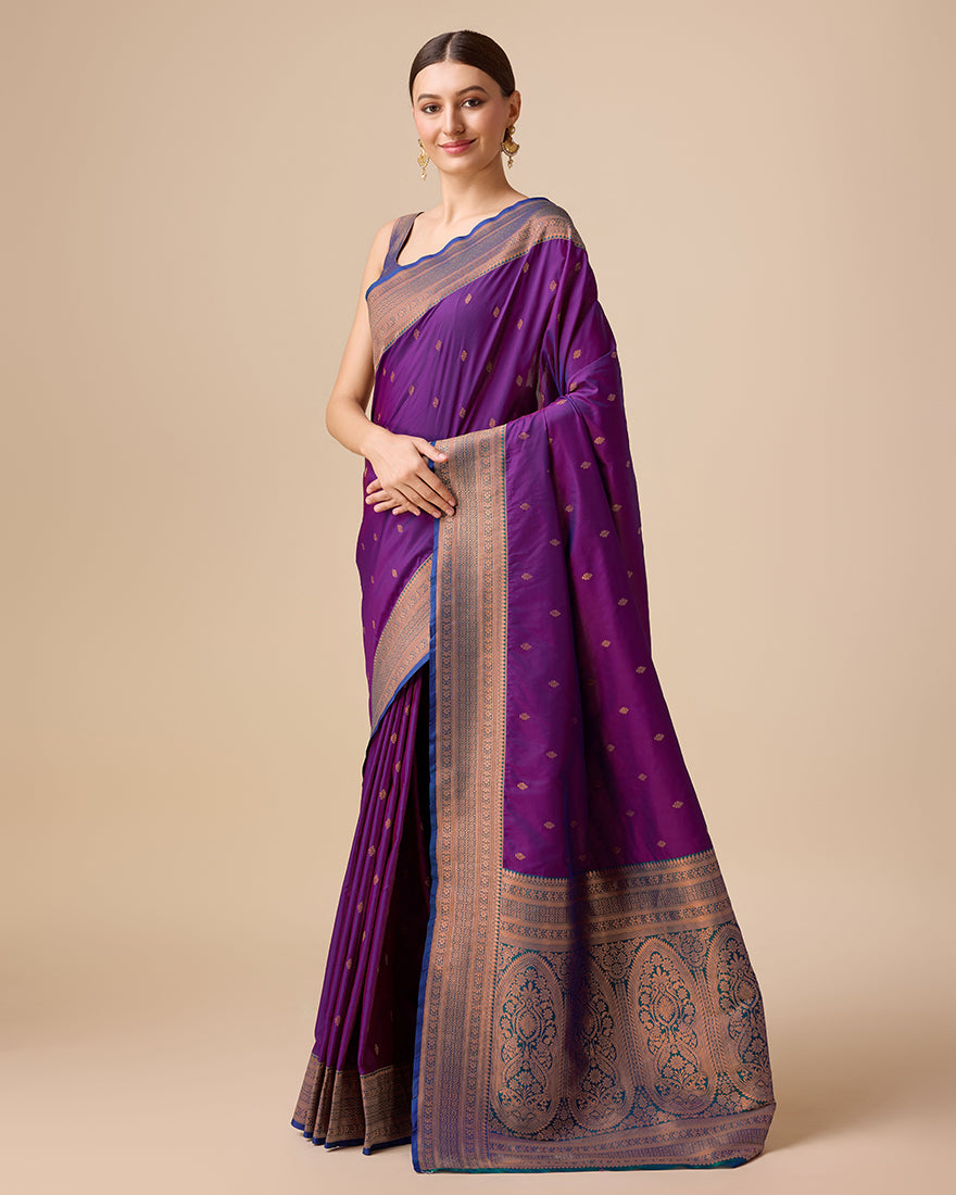 Dark Purple Banarasi Silk Saree with Rich Brocade Zari Work
