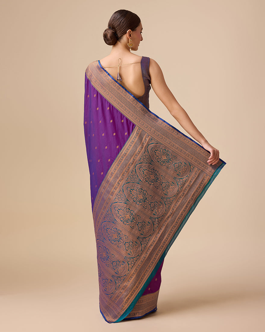 Dark Purple Banarasi Silk Saree with Rich Brocade Zari Work