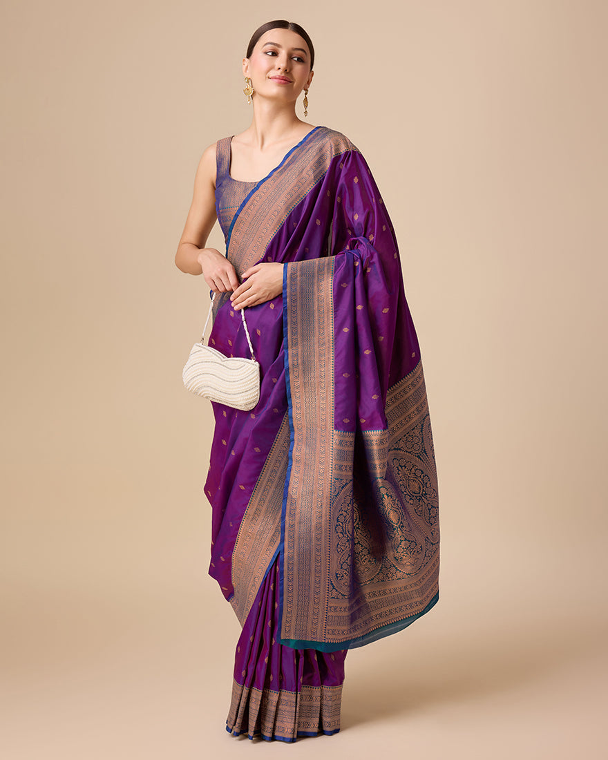 Dark Purple Banarasi Silk Saree with Rich Brocade Zari Work