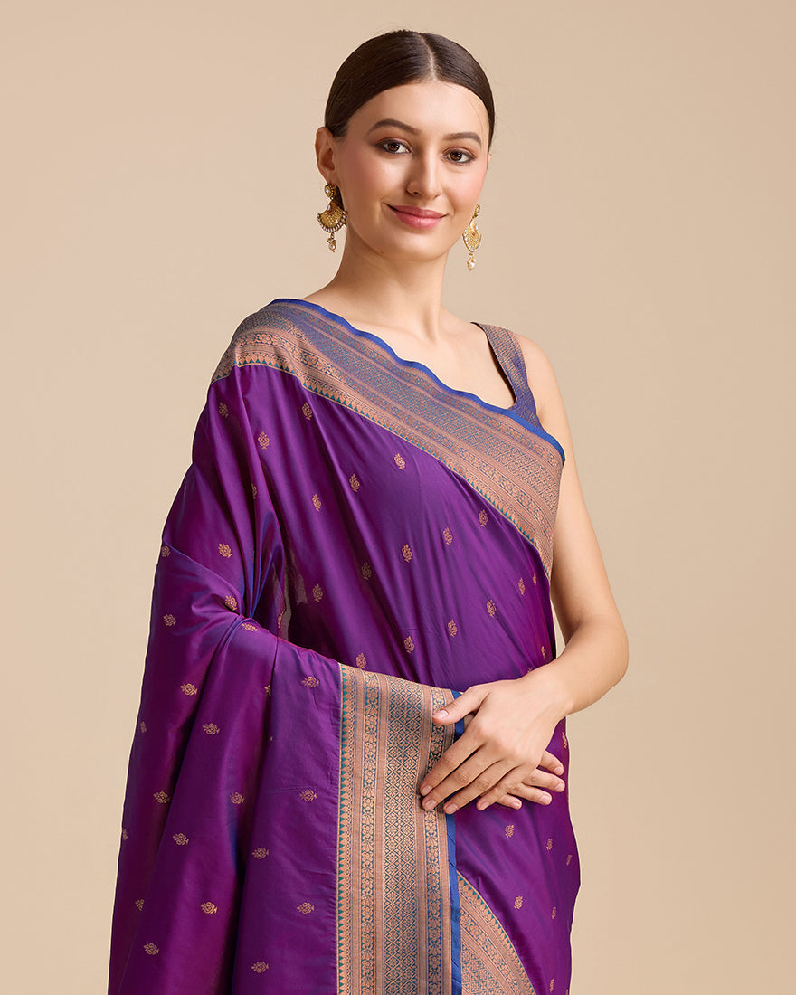 Dark Purple Banarasi Silk Saree with Rich Brocade Zari Work