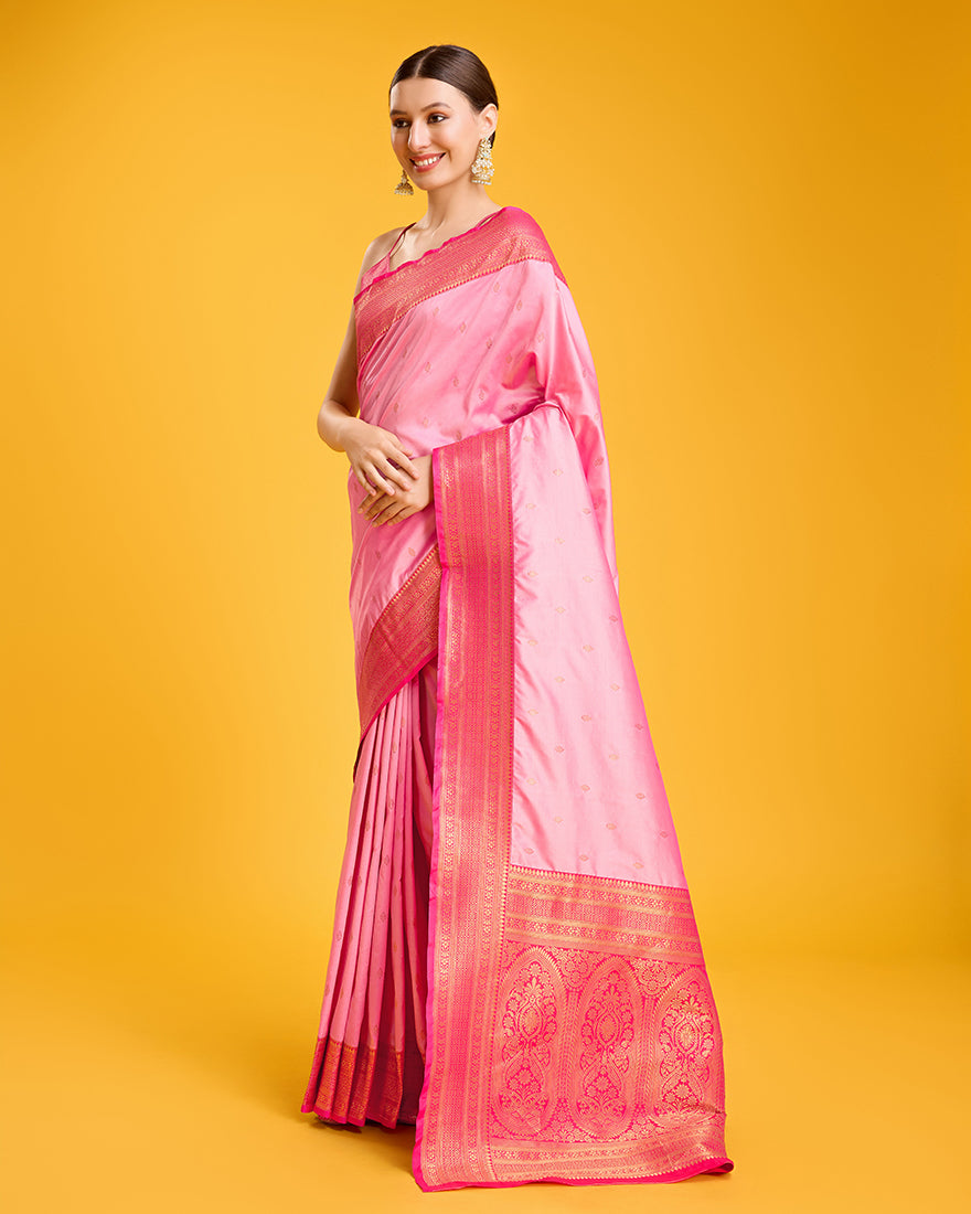 Light Pink Banarasi Silk Saree with Intricate Zari Brocade Work