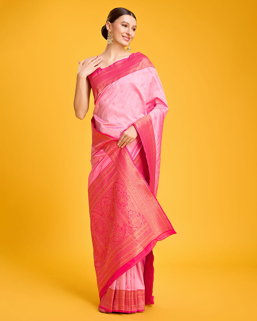 Light Pink Banarasi Silk Saree with Intricate Zari Brocade Work