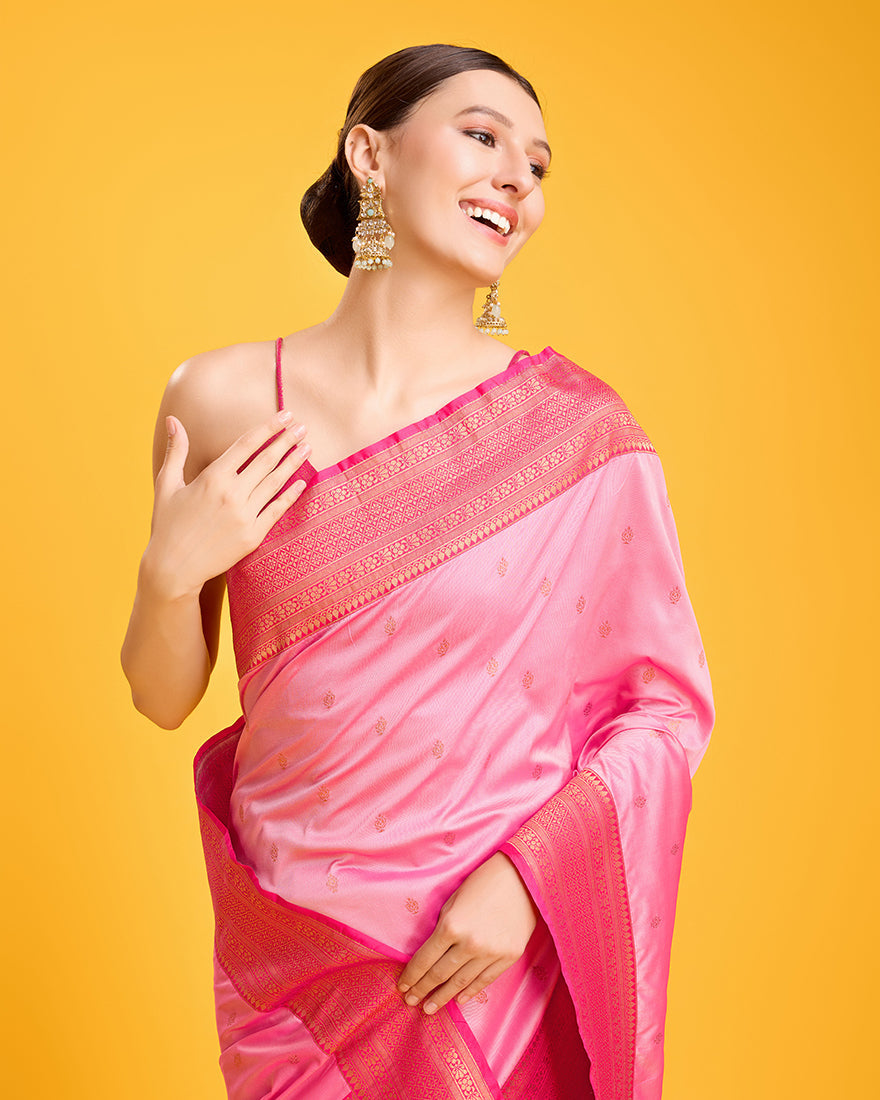 Light Pink Banarasi Silk Saree with Intricate Zari Brocade Work