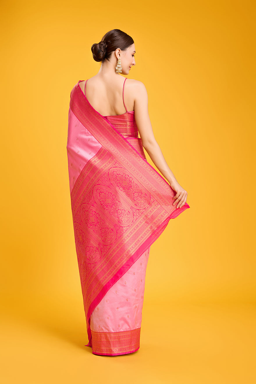 Light Pink Banarasi Silk Saree with Intricate Zari Brocade Work